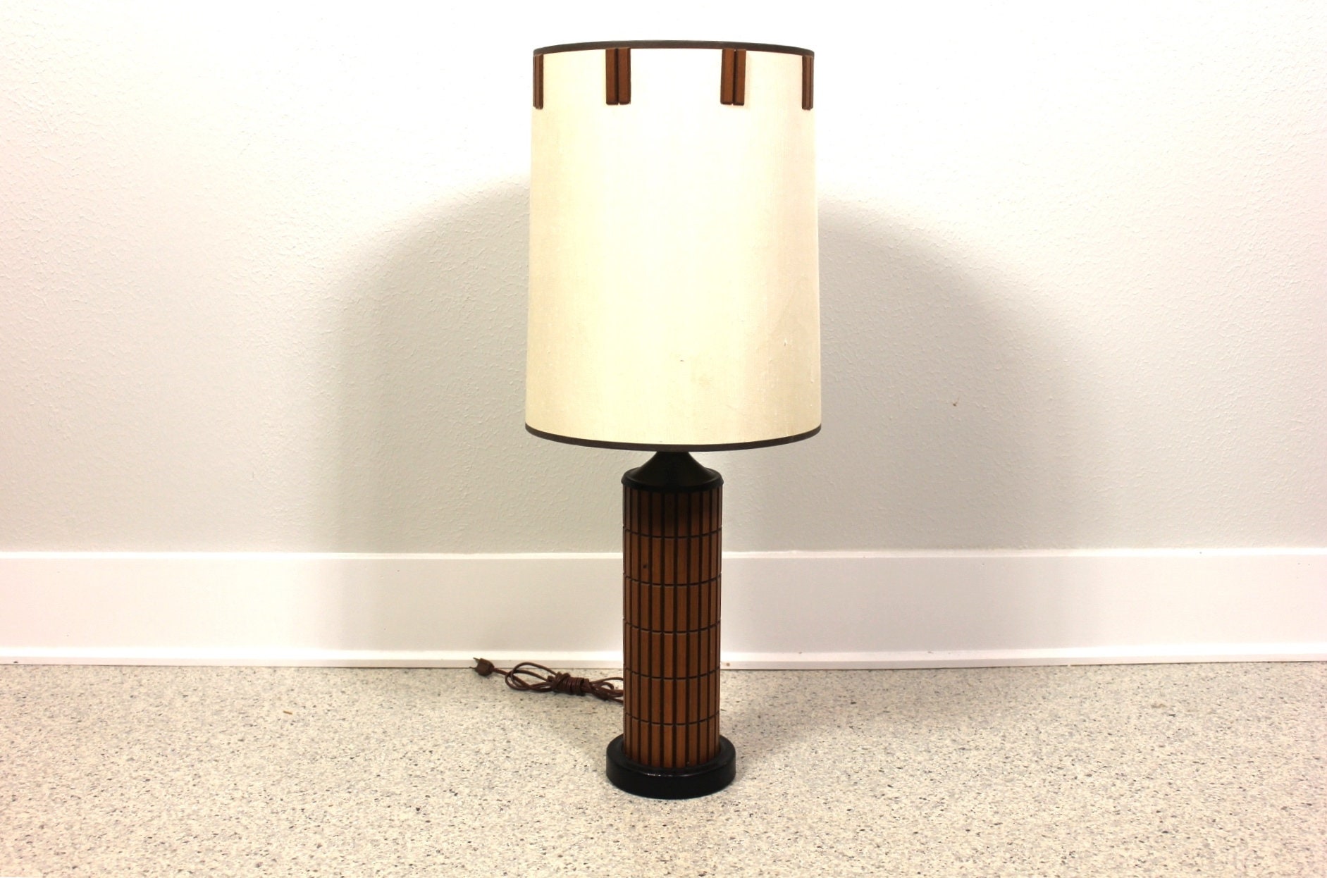 Mid Century Gruvwood Wood Pattern Table Lamp With Original Etsy UK
