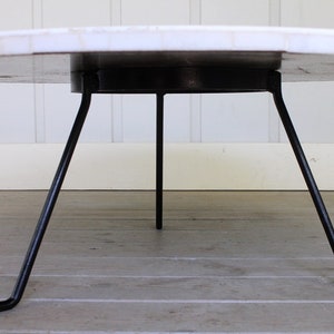 Vintage Large Pietra Dura Specimen Marble Stone Inlay Coffee Table Tripod Iron Base African Tribal People Mid Century Modern Atomic Carrara image 9