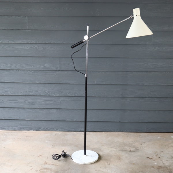 Vintage Italian Arredoluce Articulating Marble Base Floor Lamp Adjustable Space Age Mid Century Modern Atomic Retro