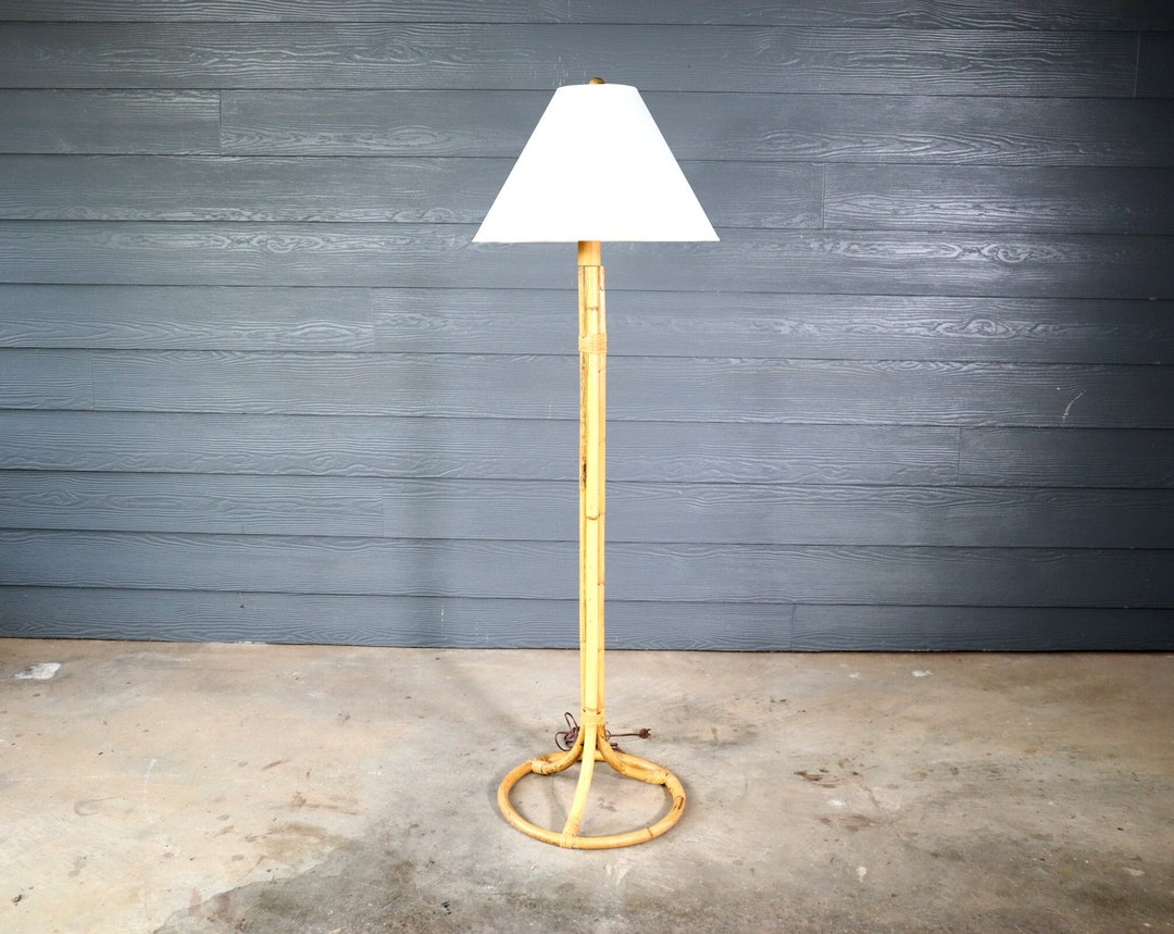 Vintage Rattan Floor Lamp Bamboo Cane Wicker Bent Mid Century Etsy