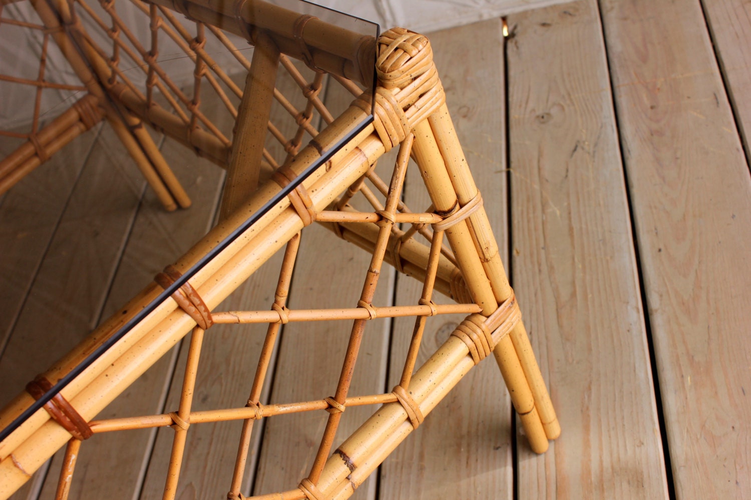 Vintage Rattan Glass Coffee Table Bamboo Square 60's Etsy