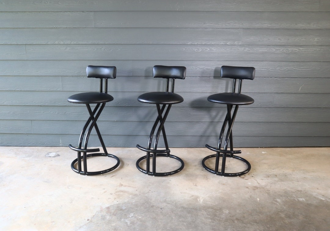 Cal Style Stools Vintage Post Modern Set of 3 Bar Stools by Cal-style Black Italian ...