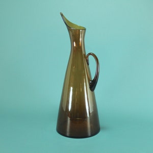 Blenko #976 Amberina Glass Pitcher by Winslow Anderson Original Label Sticker 1962 Blown Art Mid Century Modern Retro Atomic 60's 50's Amber