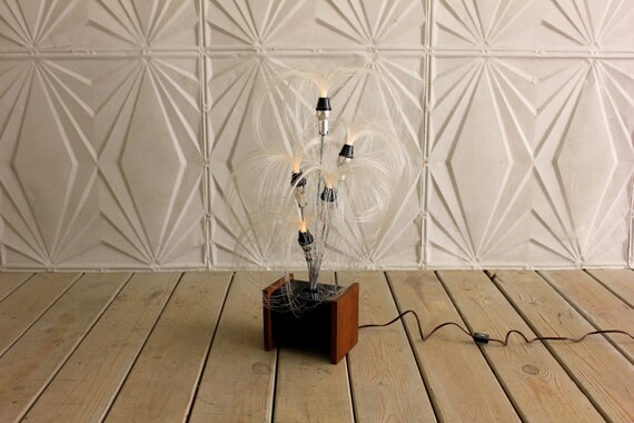 Vintage Fibre Optic Lamp By Poly Optics Inc Walnut Wood Black Etsy