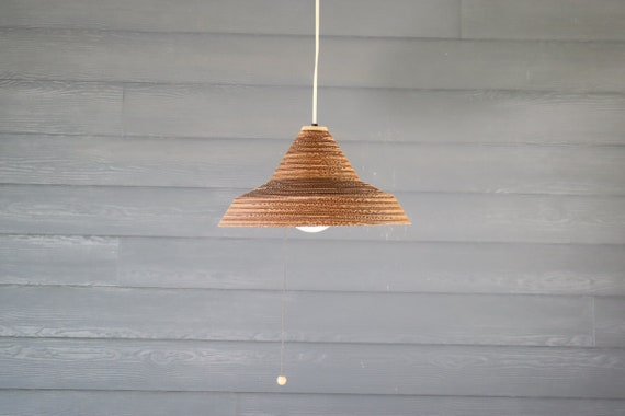 Vintage Gregory Van Pelt Corrugated Cardboard Pendant Ceiling Light Hanging Mid Century Modern Retro 70's Frank Gehry Style