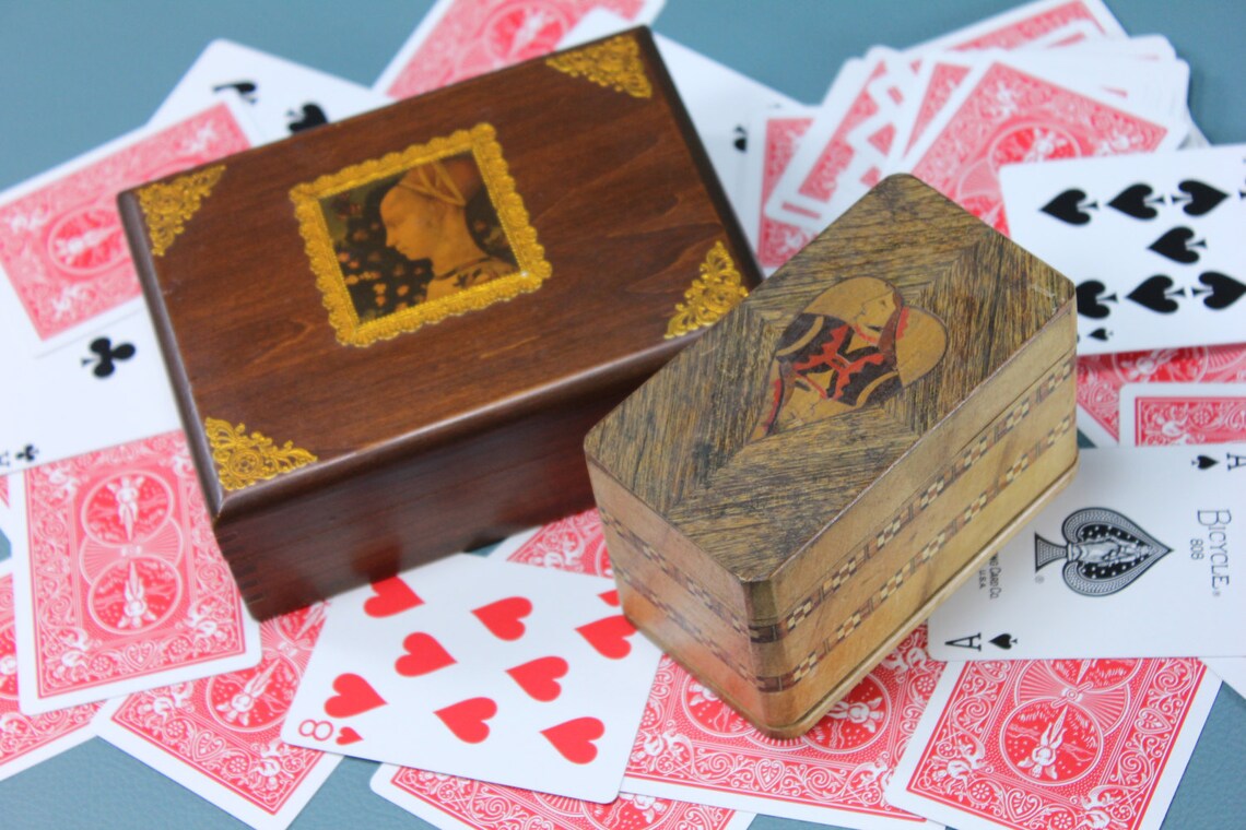 Vintage Wood Playing Card Holder Storage Boxes 50's Etsy