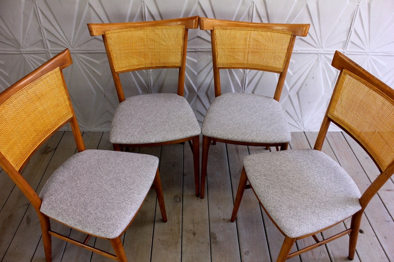 Paul Mccobb Perimeter Group Dining Set for Winchedon Set of 4 Bow Tie Cane Back Chairs Maple Mid Century Modern Retro 50/'s New Upholstery