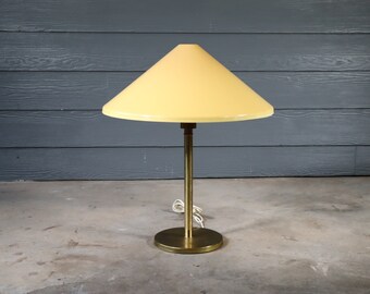 Vintage Koch & Lowy Brass Plate Acrylic Shade Table Lamp Mid Century Modern Atomic 70's 60's