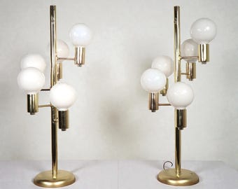 Vintage Pair of Waterfall Robert Sonneman Style Table Lamp Space Age Mid Century Modern Atomic Retro Hollywood Regency 70's 80's