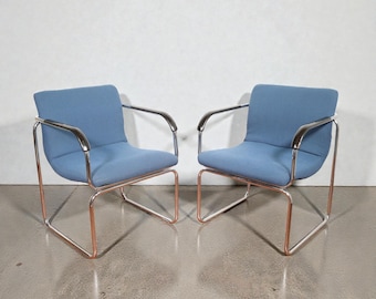 Vintage Pair Tubular Chrome Arm Chairs by Goodform Bauhaus Milo Baughman Style Mid Century Modern Retro Sculptural 70’s