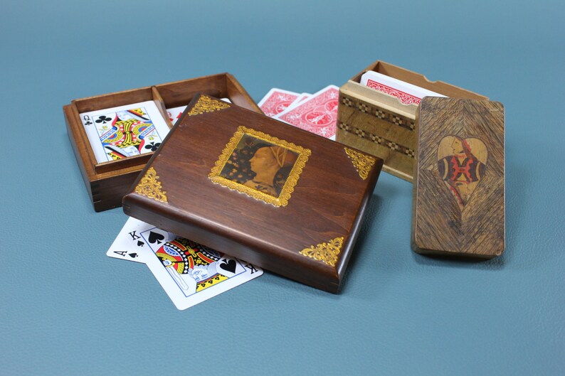 Vintage Wood Playing Card Holder Storage Boxes 50's Etsy