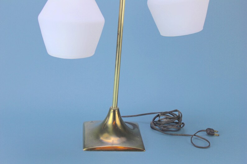 Mid Century Desk Lamp Brass Frosted Glass Dual Shade ...