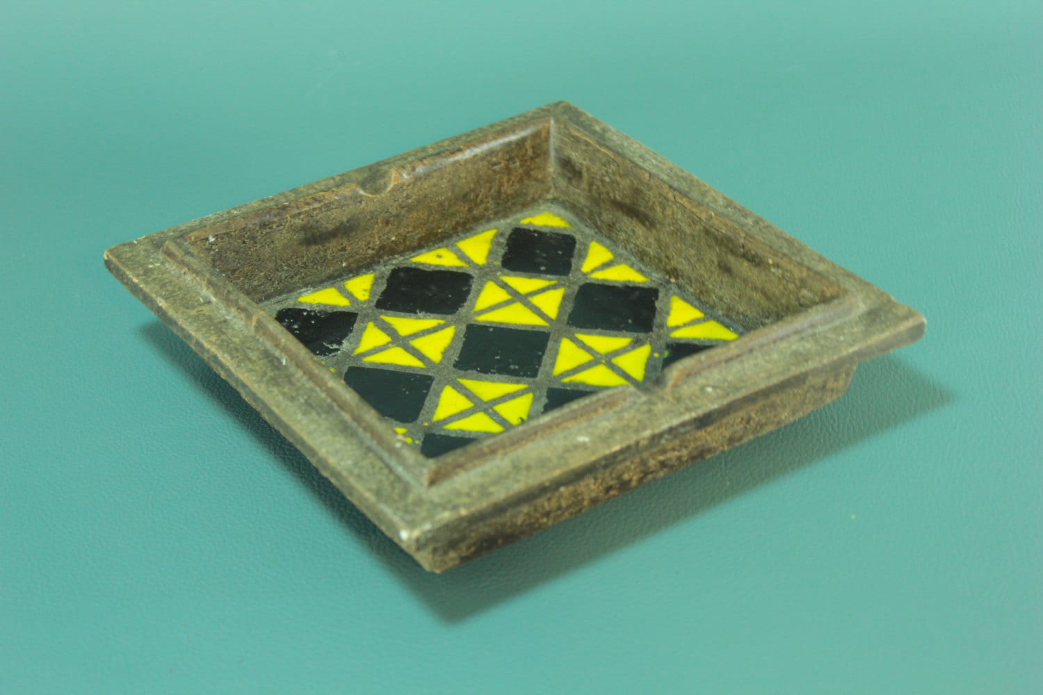 Aldo Londi For Bitossi Ashtray Diamond Pattern Flower Pot Planter Vase Made in Italy Pottery Rosenthal Netter Yellow Black Wax Decor