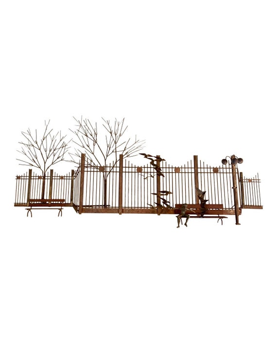 Curtis Jere Park Street Scene Trees Birds Wall Hanging Copper