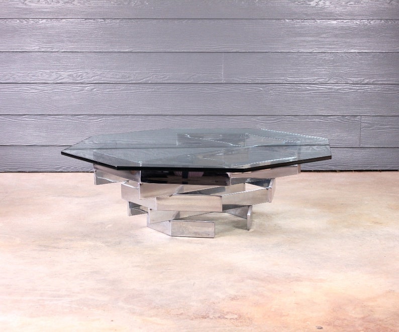 Mid Century Paul Mayen Stacked Chrome Octagon Coffee Table Etsy