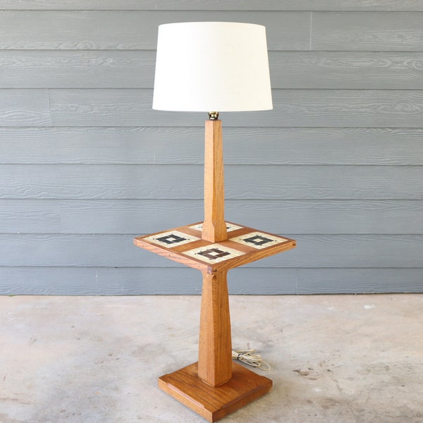 Vintage Brandt Ranch Oak Style Wood and Tile Top Table Lamp Inlay Mid Century Retro 50's 60's Rustic Western Southwestern