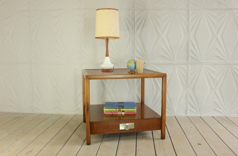 Baker Furniture Side Table Designed By Michael Taylor Mid Century Walnut Shelf Modern 50 S 60 Retro End 2 Tier