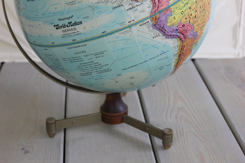 REPLOGLE Vintage WORLD Globe Tripod Stand Pedestal 12" Diameter Old ...