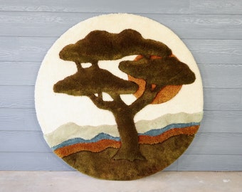 Vintage 70's Large Tree of Life Fiber Art Wall Hanging 48" Sculpture Carpet Art Retro Mid Century