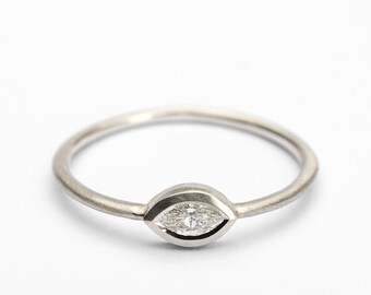Minimalist Marquise Diamond Engagement Ring, Handmade 14K Solid white Gold Ring, Marquise Diamond Ring, White gold Ring, Ready To Ship