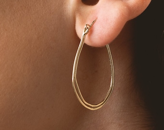 14k Solid Yellow Gold Oval Hoop Earrings Earring, Women Gypsy Earrings, Unique Hoops Earrings, Gift For Her