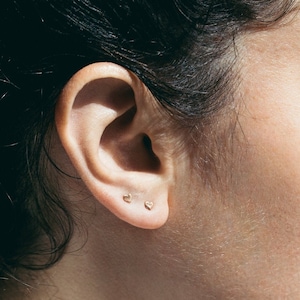 14K Gold Heart Piercing For Women, Tiny Tragus Stud Earrings for Ladies