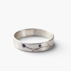 Romantic Sterling Silver, Natural  Sapphire  Gemstone Band with Hand-Engraved  Flower | Promise/Engagement/Wedding Ring for Her