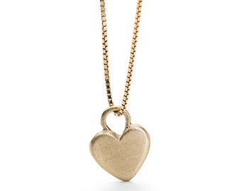 Unique Heart Necklace, 14k Yellow Gold Tiny Heart Necklace, Women Gold Jewelry, Gifts For Her