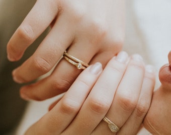 Diamond Twig Engagement Ring Set, 18K Solid Gold Nature Inspired Wedding Stacking Ring Set, 18k Gold  Olive Branch Leaf Jewelry