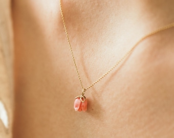 Pink Coral Rose Bud Flower Pendant Necklace