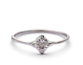 14k / 18k Beautiful White Solid Gold and Diamond or Gemstone Engagement or Wedding Ring for Women | Minimalist and Unique Diamond Ring