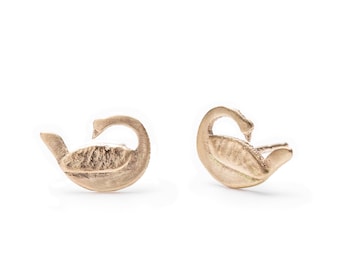 14k Gold Swan Stud Earrings for Girls, Infants, Toddlers, Children and Teens