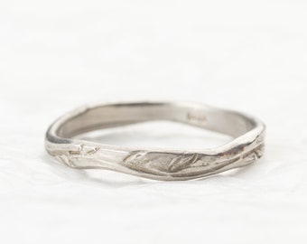 Engraved 14K white Gold Leaf Wedding Ring