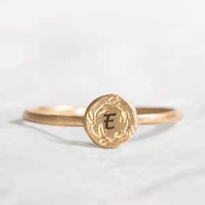 Round 14K Gold Custom Initial Floral Ring image 1