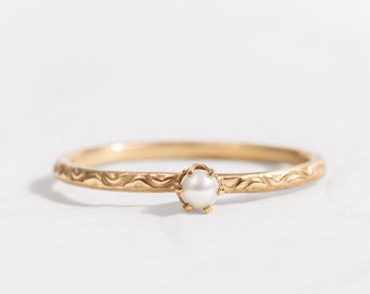 14k Solid Gold Pearl Ring, Engagement Ring, Wedding Ring, Gold Pearl Ring, Handmade