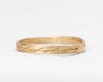 14k Gold Wedding Band Wheat Ring, Nature Inspired freestyle Engraved Ring