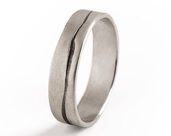 Mens Wedding Band - Silver Mens Wedding Band - Gentle Mountain Style Oxidized Engraving. Perfect Valentine's Day Gift For Him.