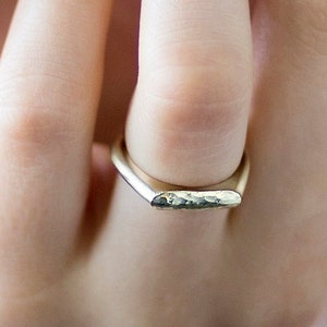 14K Yellow Gold Hammered Bar Ring, Massive solid Gold Wedding Ring, Handcrafted Gold Ring, Woman&#39;s Gold Ring, Yellow Gold 14karat Ring