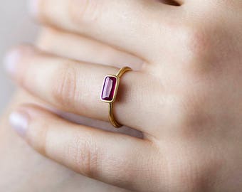 14K Yellow Gold Ruby Ring, Women Diamond Ring, July Birthstone Ring, Gold Ruby Stone Ring, Vintage Style Engagement Rings