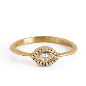 Marquise Diamonds Engagement Ring, 14K Solid Gold Diamond Engagement Ring, Solitarie Ring