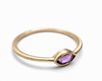 14K Solid Gold Amethyst Ring, February Birthstone Stacking Ring for Women, Minimalist Natural Amethyst Ring, Gemstone Ring For Her