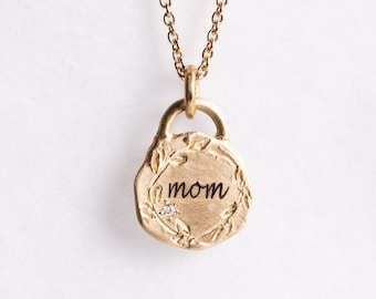 14k Solid Gold Coin Personalized Custom Family Birthstone Pendant Necklace, Customized Initials / Monogram Pendant