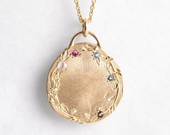 14k Solid Gold Birthstone Münze Halskette, Benutzerdefinierte Familie Birthstone, Birthstone Halskette Geschenk, Mutter Halskette