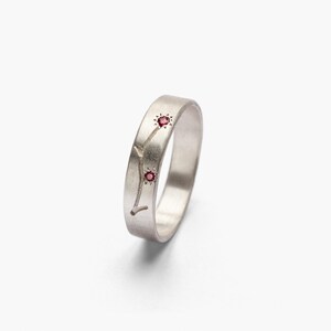 Romantic Sterling Silver, Natural Ruby Gemstone Band with Hand-Engraved Flower Promise/Engagement/Wedding Ring for Her image 3