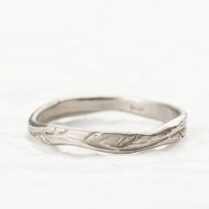 14k Solid White Gold Wedding Bands His and Hers, Matching Wedding Rings, Floral Band, Olive Leaves Ring for Women and Men image 2