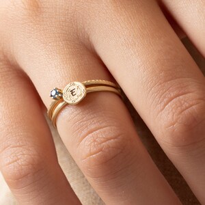 Round 14K Gold Custom Initial Floral Ring image 5