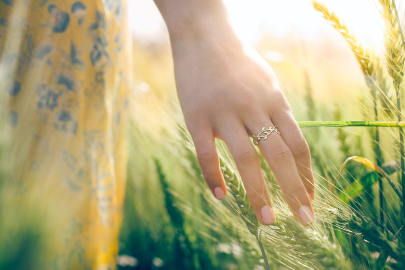 Nature Inspired Engagement Ring, gold rings for women, 14K Gold Diamond Ring, Leaf Ring, minimalist leaf ring ,delicate leaf ring image 3