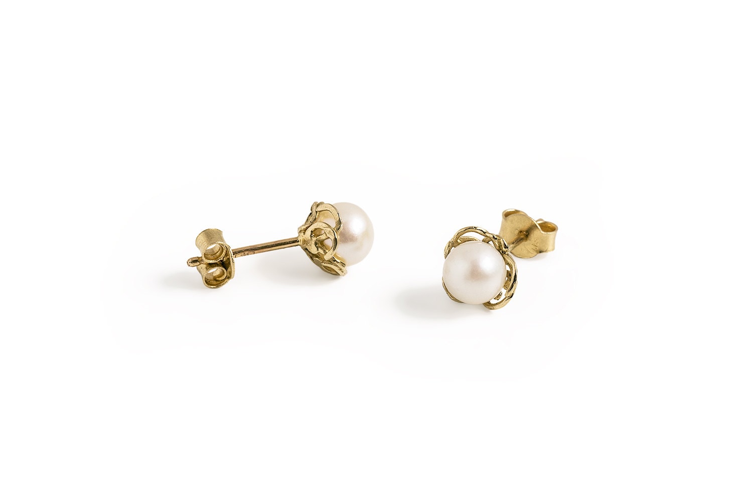 14K Gold Pearl Earrings Stud Pearl Earrings Solid Gold Etsy