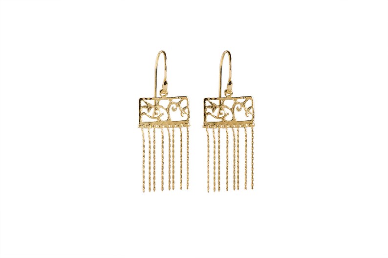Arabesque Earrings Brass Plated 18K Gold Dangle | Etsy
