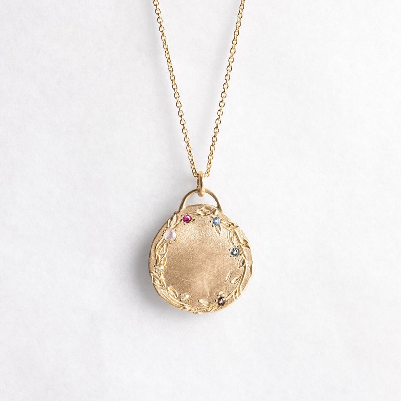 14k Solid Gold Coin Necklace, Custom Family Birthstone, Generation Necklace, Family Necklace, Birthstone Necklace Gift, Mother's Necklace image 2